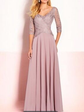 NWT Cameron Blake 119664 Dusty Mink Lace Chiffon Gown Mother of the Bride 16